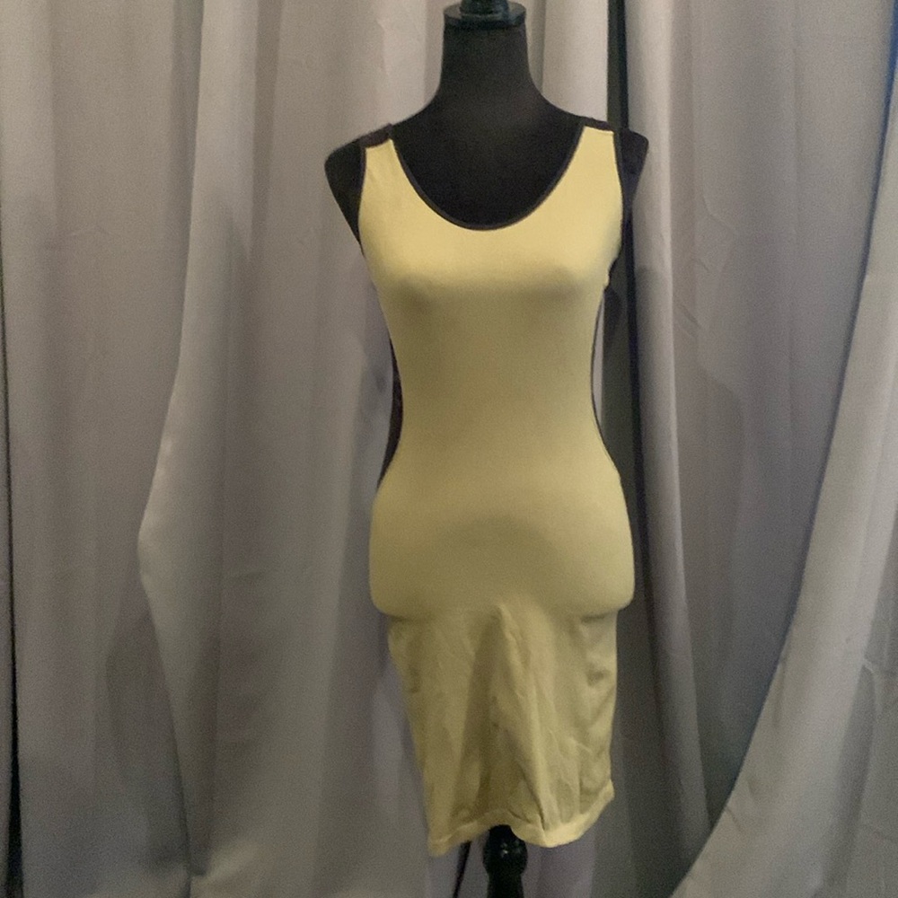 DEREK HEART stretchy olive green and black lace dress. M/L.